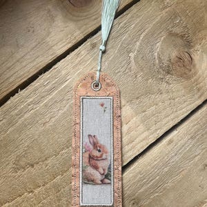 Rabbit Bookmark: Appliquéd Cork Bookmark with Tassel