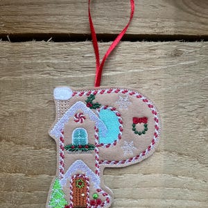 Gingerbread House Initial 'P’ Felt Christmas Tree Decoration