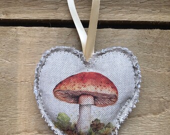 Toadstool Hanging Heart Decorations, mushroom gift, fungi lover, toadstool present, Mother’s Day gift, flyagaric hanging heart, toadstools