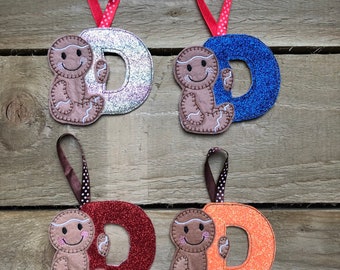 Gingerbread Initial Letter Christmas Tree Decoration D, D initial decoration, D initial gift tag, D Letter decoration, D letter gift tag