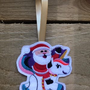 Santa riding a unicorn Tree Decoration, Christmas decoration, Xmas unicorn decoration, Santa unicorn decoration, unicorn decoration.