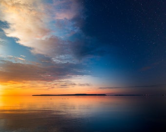 Rising Turtle, Michigan Mackinac Mackinaw Photography, Sunrise Nightscape, Lake Huron, Island, Composite Photography, 8x10 Canvas Print Gift