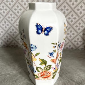 Vintage Aynsley Cottage Garden Made in England Fine Bone China Decorative Vase Floral and Butterfly Design Vintage Vase
