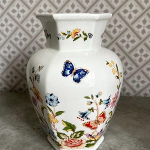 Vintage Aynsley Cottage Garden Made in England Fine Bone China Decorative Vase Floral and Butterfly Design Vintage Vase