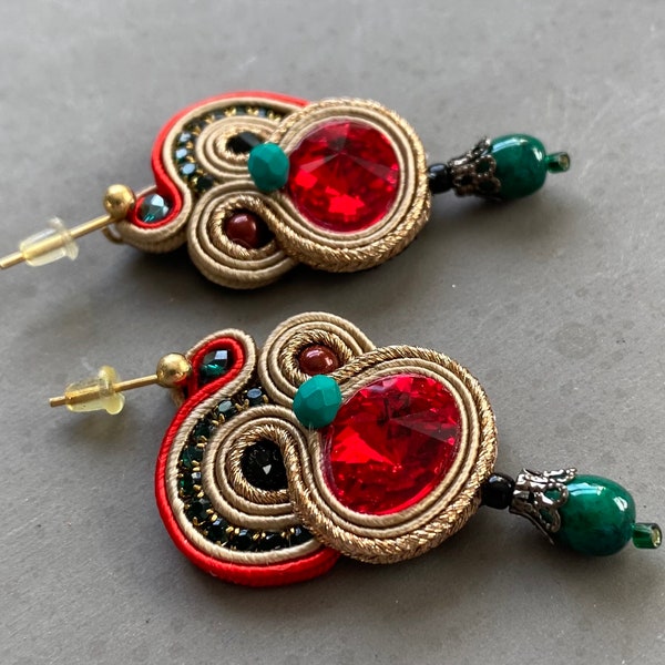 Colorful Soutache Earrings Swarovski Boho Hippie Glamour!