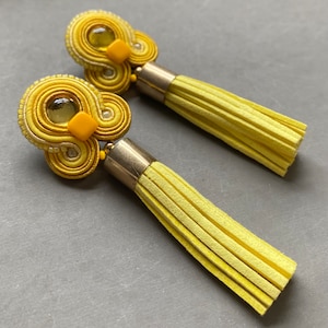 Yellow Soutache Earrings Tassels Boho Hippie!