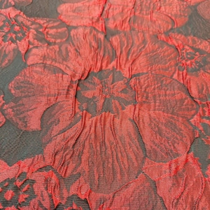 Taffeta red embroidered flowers in 3D technique crashed