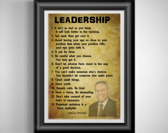 Las 13 reglas del liderazgo de Colin Powell, regalos, citas de éxito, arte de pared de Colin Powell, impresión inspiradora, decoración, trece reglas sin marco