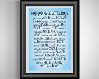 Por qué Dios creó a los niños pequeños, regalo para papá de los niños, decoración de la habitación de los niños, regalo para el nuevo bebé, impresiones de citas cristianas, póster de guardería sin marco