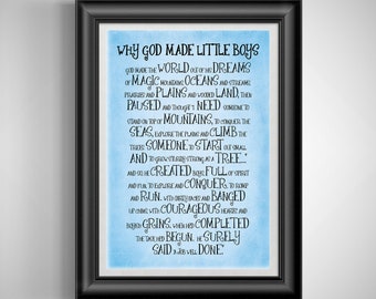 Why God Made Little Boys Gift for Dad from Kids Childrens Room Decor New Baby Gift Christian Quote Prints Nursery Poster Unframed