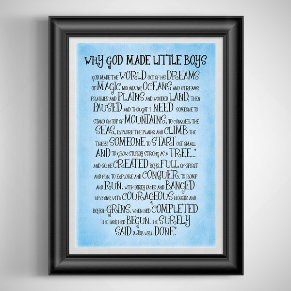 Why God Made Little Boys Gift for Dad from Kids Childrens Room Decor New Baby Gift Christian Quote Prints Nursery Poster Unframed