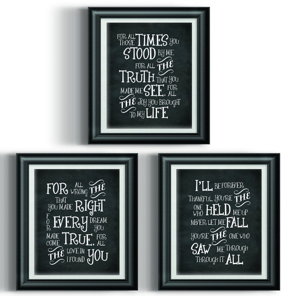 Set of 3 Song Lyrics Print Soulmate Gift Celine Dion Romantic Wall Art Master Bedroom Wall Decor Cotton Anniversary Gift Unframed
