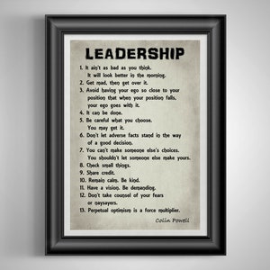 Colin Powell Leadership Gifts Leadership Wall Art Inspiring Wall Art 13 Rules of Leadership Unframed