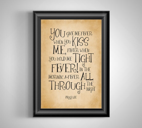 Fever Song Lyrics Print Peggy Lee Above Bed Decor First Dance - Etsy  Australia