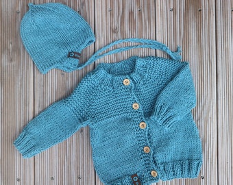 Cárdigan bebé algodón con gorro en conjunto 68/74 azul