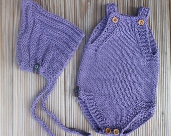 Set of romper and pixie made of cotton lilac 68/74