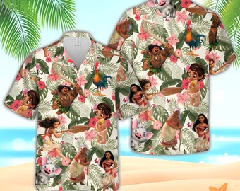 Ddisneyland Beach Shirt Ddisney Maui Moana Summer Vacation Matching Shirt Tropical Pattern Beach Outfit For Disneyy Princess Girl Women