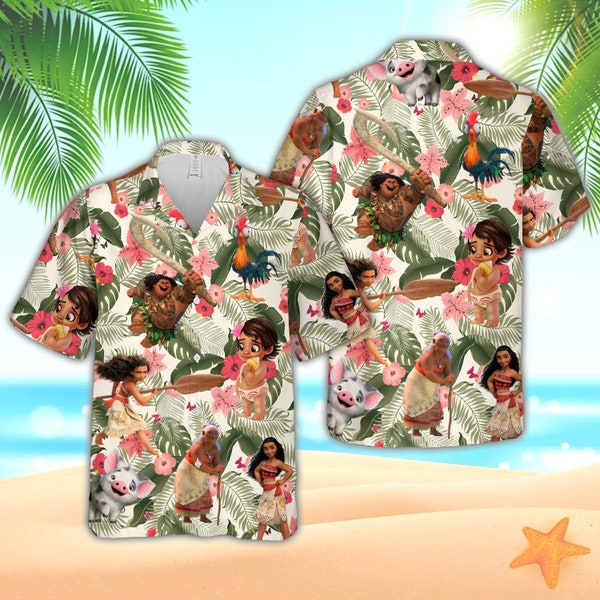 Ddisneyland Beach Shirt Ddisney Maui Moana Summer Vacation Matching Shirt Tropical Pattern Beach Outfit For Disneyy Princess Girl Women