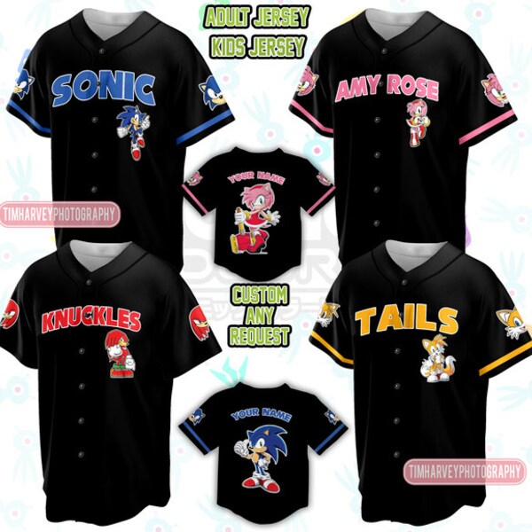 Custom Sonic the Hedgehogg Baseball Jersey Personalized Sonic Shirt Cartoon Sonic Matching Party Outfit For Sonic Lover Birthday Boy Kid