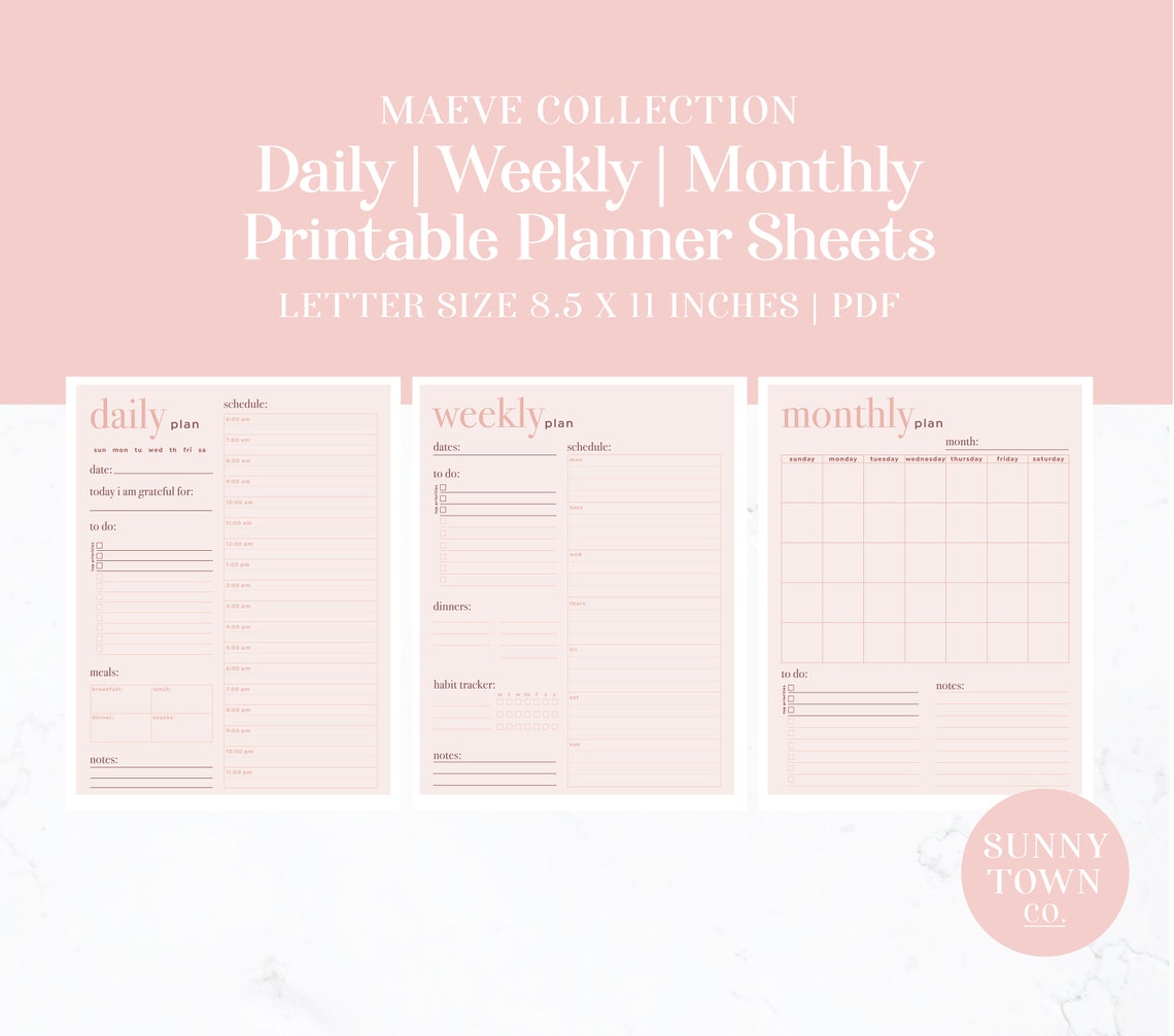 Printable Daily, Weekly, Monthly Planner | Vertical Letter Size 8 ...