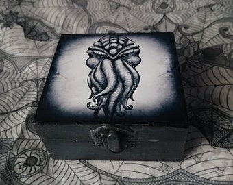 Hand decorated goth box Goth box. Baron Samedi Voodoo illustration jewelry box haitian loa wooden box Hand decorated goth box Goth box. Baron Samedi Voodoo illustration jewelry box haitian loa wooden box