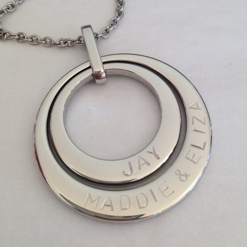 Deluxe Rings Duo Personalised Pendant Necklace Silver Gold Rose Family Mum Jewellery Rings Circles Gift