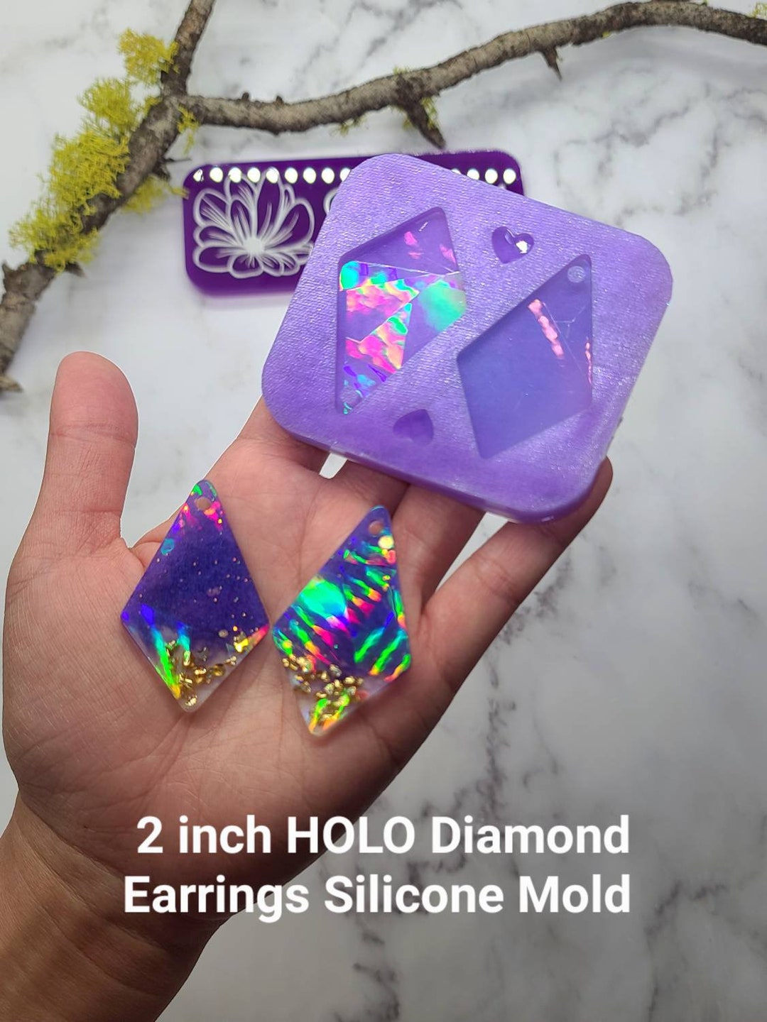 2 Inch Holographic Diamond Shape Earrings Silicone Mold for Resin Casting 