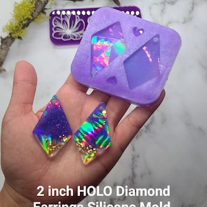 2 inch Holographic Diamond Shape Earrings Silicone Mold for Resin casting