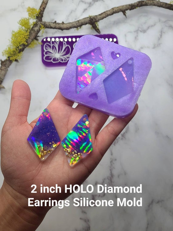 2 Inch Holographic Diamond Shape Earrings Silicone Mold for Resin Casting 