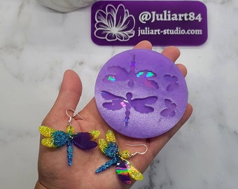 2 inch Holographic Dragonfly EARRINGS Set Silicone Mold for Resin casting