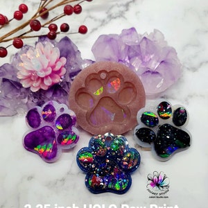 2.25 inch Holographic Paw Print (with hole) Silicone Mold for Resin casting.
