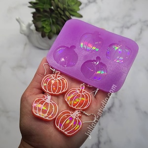 1.25 inch HOLO Pumpkin Earrings Silicone Mold for resin casting.