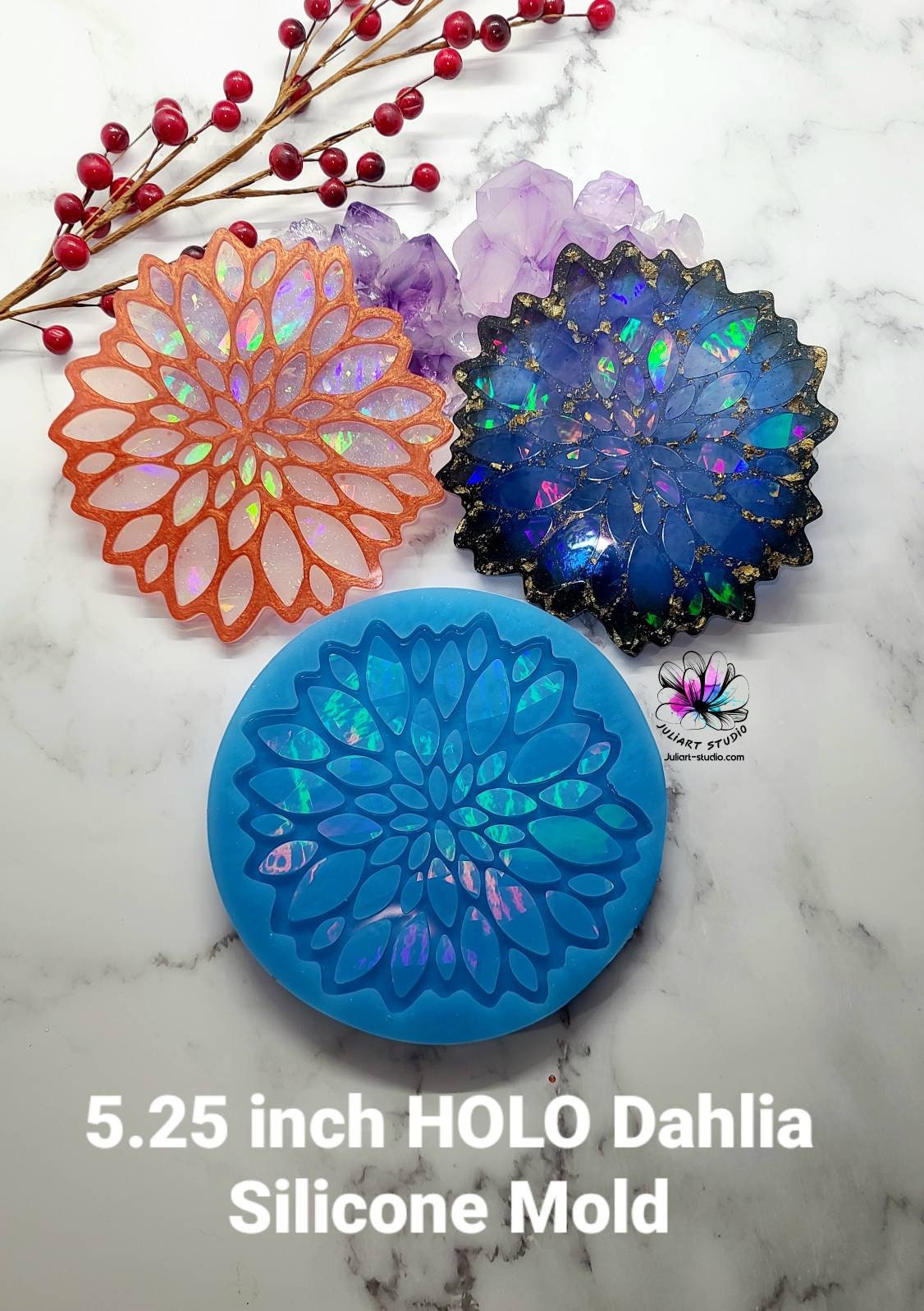 4 Inch Crystal Dahlia Cluster cc-dah Silicone Mold for Resin Casting 