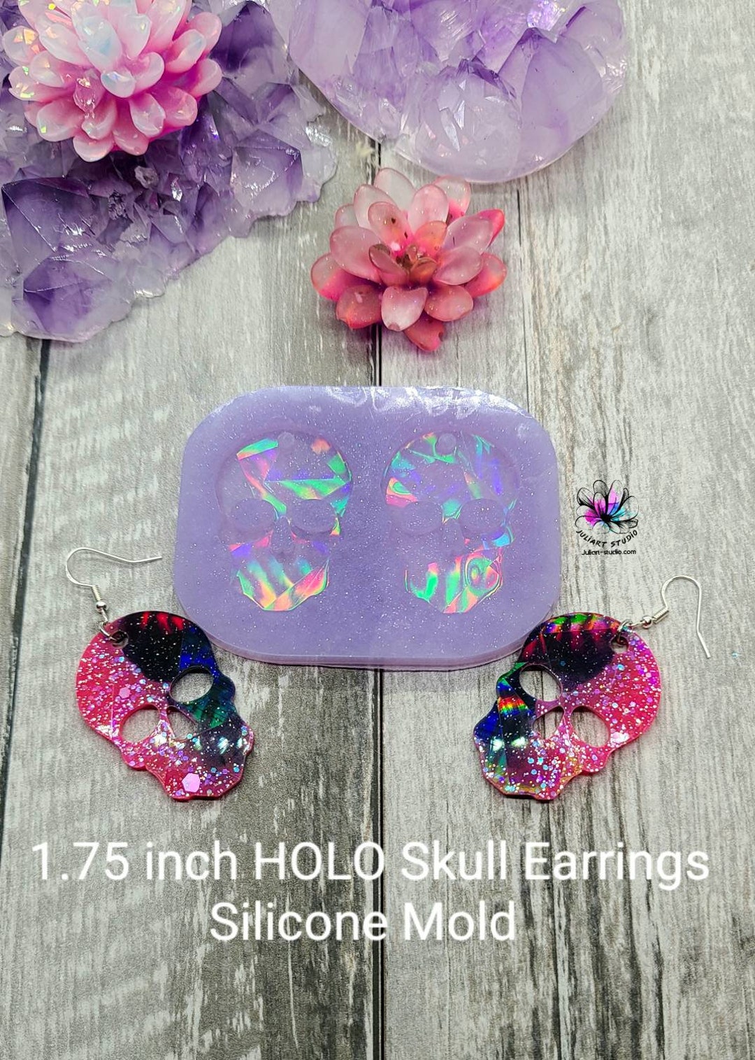 1.75 Inch Holographic Skull Earrings Silicone Mold for Resin