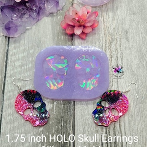 1.75 inch Holographic Skull Earrings Silicone Mold for Resin casting