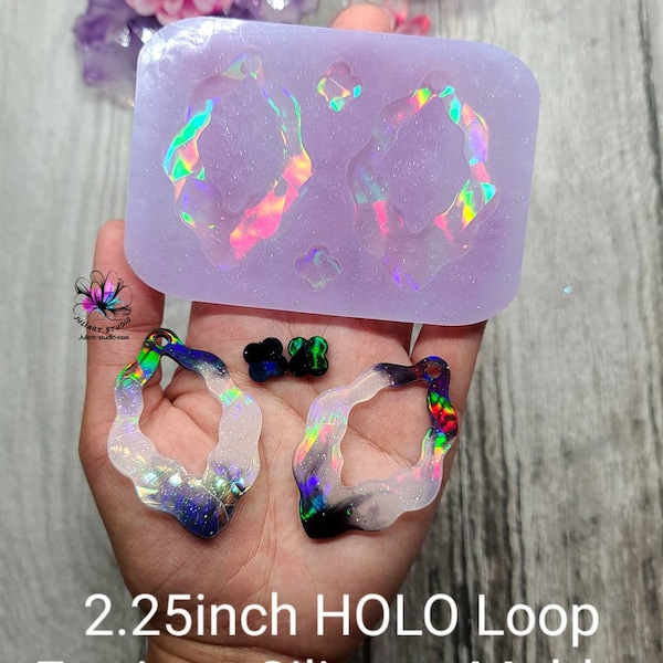 2.25 inch Holographic Loop Earrings Silicone Mold for Resin casting.