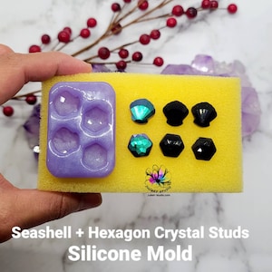 Seashell + Hexagon Crystal Studs Silicone Mold for Resin casting