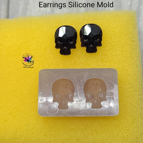 14x10 mm Crystal Skull Stud Earrings Silicone Mold  for Resin casting