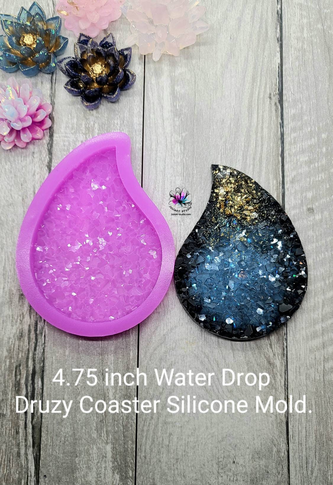 4.75 inch Water Drop  Tear Drop Druzy Coaster Silicone Mold for Resin casting