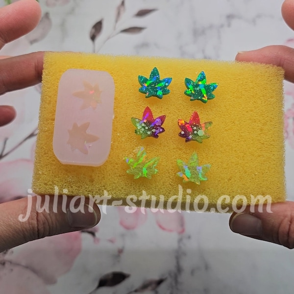 0.5 inch HOLO 420 Leaf Stud Earrings Silicone Mold for Resin casting
