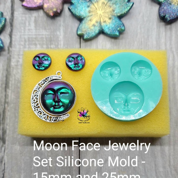 Moon Face Jewelry Set Silicone Mold - 15mm and 25mm
