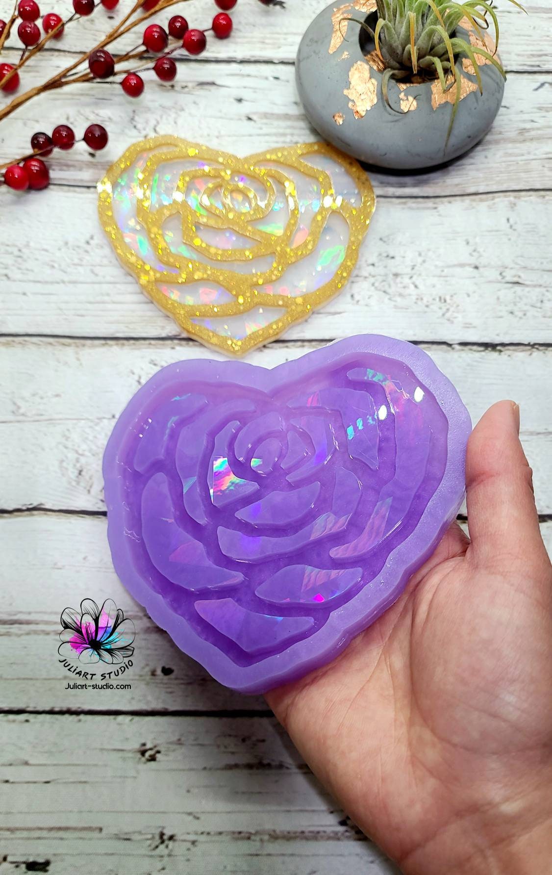Holographic heart coaster mold – Southern Rose Charms