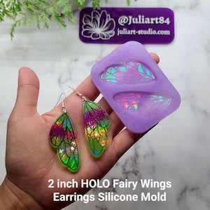 2.1 inch Holographic FAIRY Wings Earrings Set Silicone Mold for Resin casting