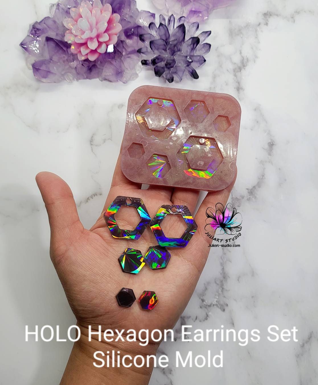 silicone mould contains 4/5 pairs of holographic earrings