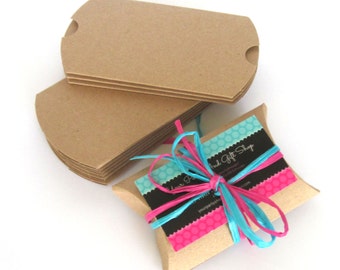 Pillow Boxes 3.25" x 3" x 1" Kraft, Wedding Favor Boxes, Gift Card Holder, Jewelry Packaging, Craft Supply, 100 pcs