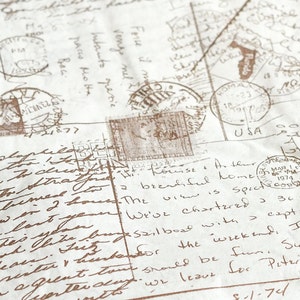 Papier de soie imprimé, inscription marron, grandes feuilles pliées, papier d'emballage à motif, emballage cadeau, matériel créatif