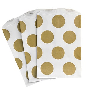 Wedding Favor Bags, 4.75" x 6.75" Gold Dots, Party Favor Bags, Gift Bags, Treat Bags, Goodie Bags, Paper Bags, Made In USA, 25 Pcs