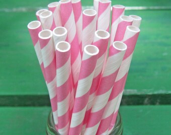 Paper Straws, 50 Pink Party Straws, Craft Supply