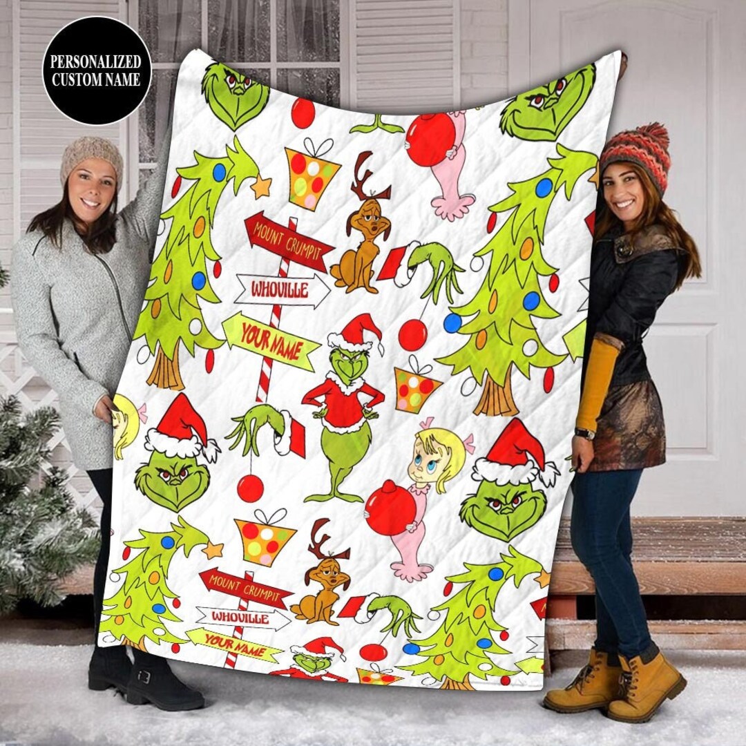 Custom Name Grinch Christmas Blanket Grinch Fleece Blanket Etsy