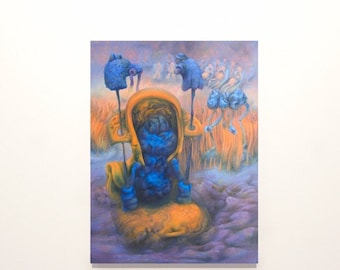 Oddity home decor of psychedelic art. Surreal 36" x 48" oil painting which is ready to hang.